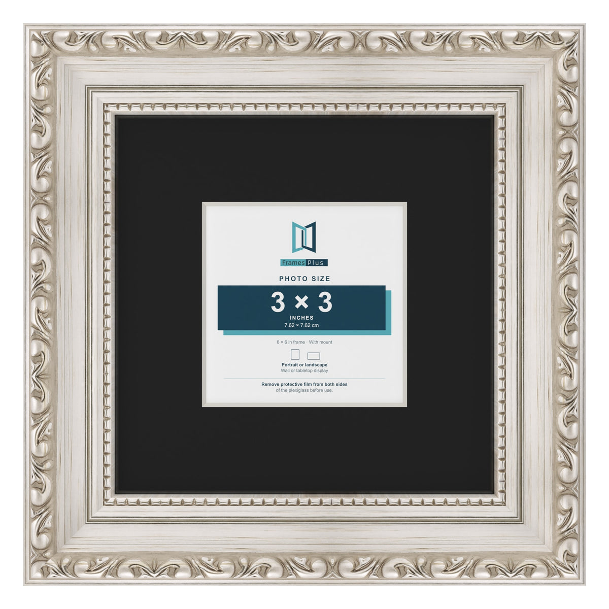Louis Silver 6 x 6 inch picture frame with a black mount for a 3 x 3 inch photo