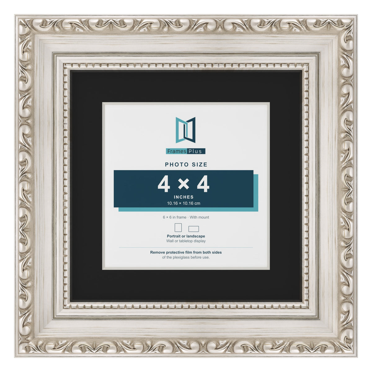 Louis Silver 6 x 6 inch picture frame with a black mount for a 4 x 4 inch photo