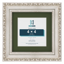 Louis Silver 6 x 6 inch picture frame with a green mount for a 4 x 4 inch photo