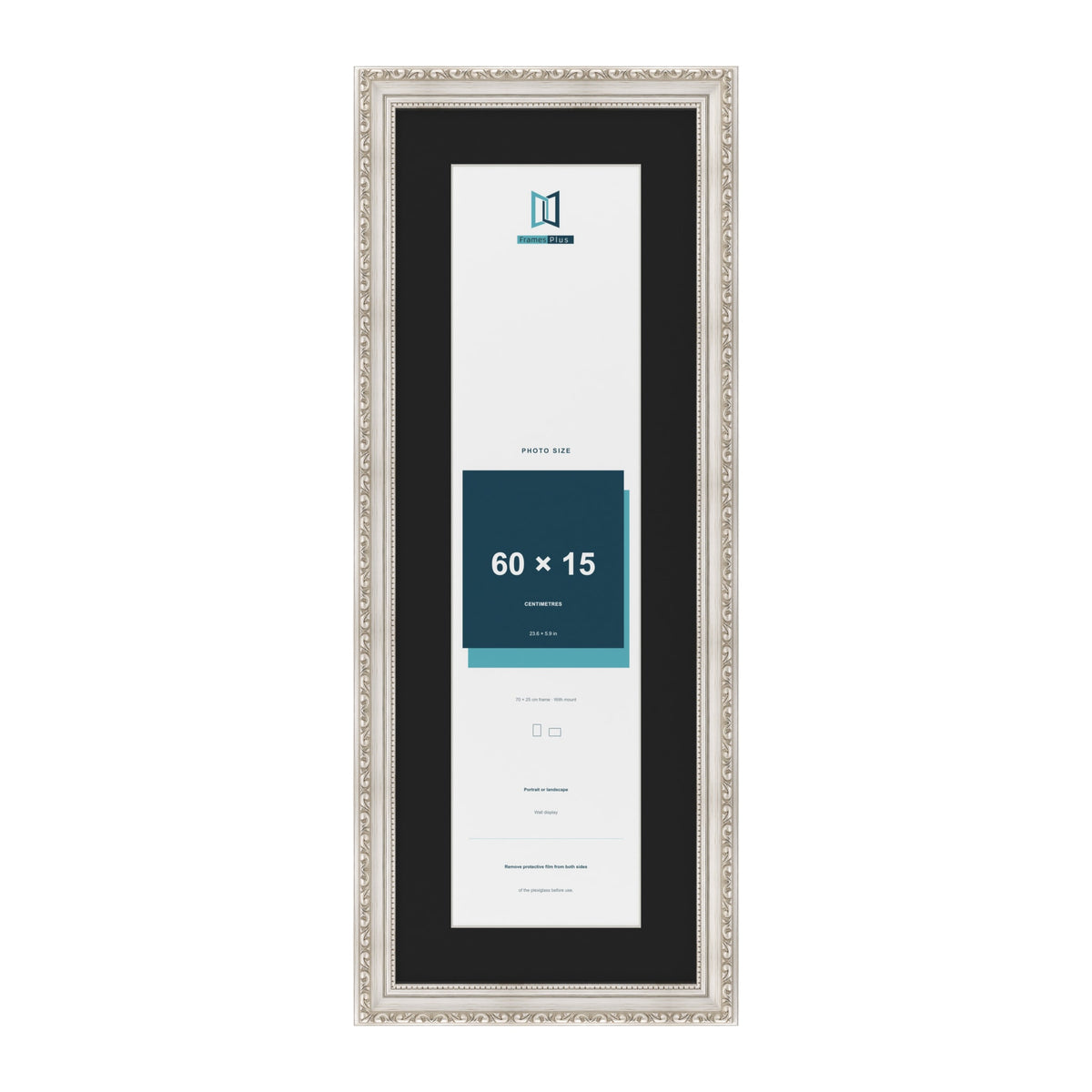 Louis Silver 70 x 25 cm picture frame with a black mount for a 60 x 15 cm photo