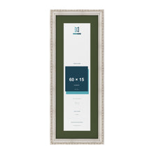 Louis Silver 70 x 25 cm picture frame with a green mount for a 60 x 15 cm photo