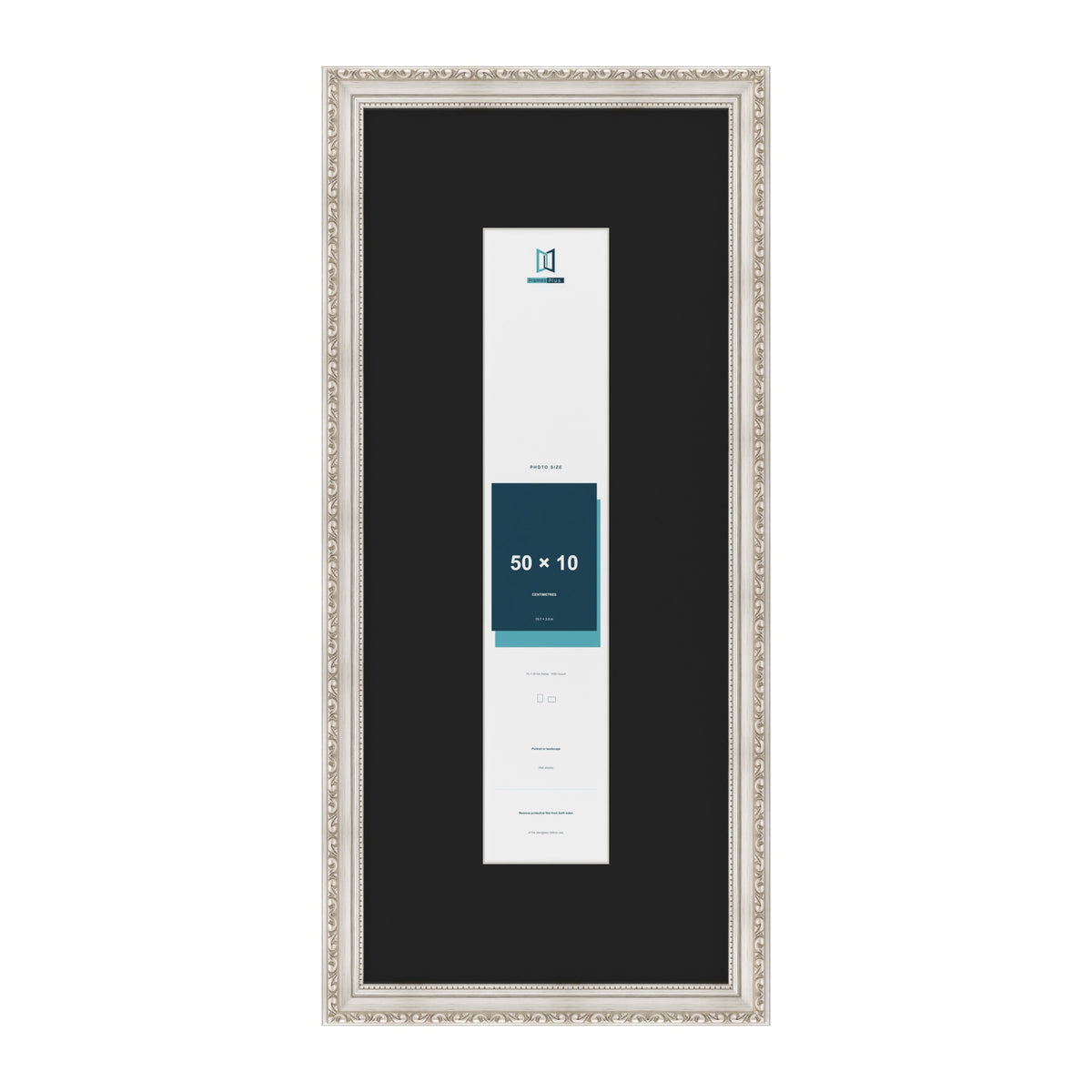 Louis Silver 70 x 30 cm picture frame with a black mount for a 50 x 10 cm photo