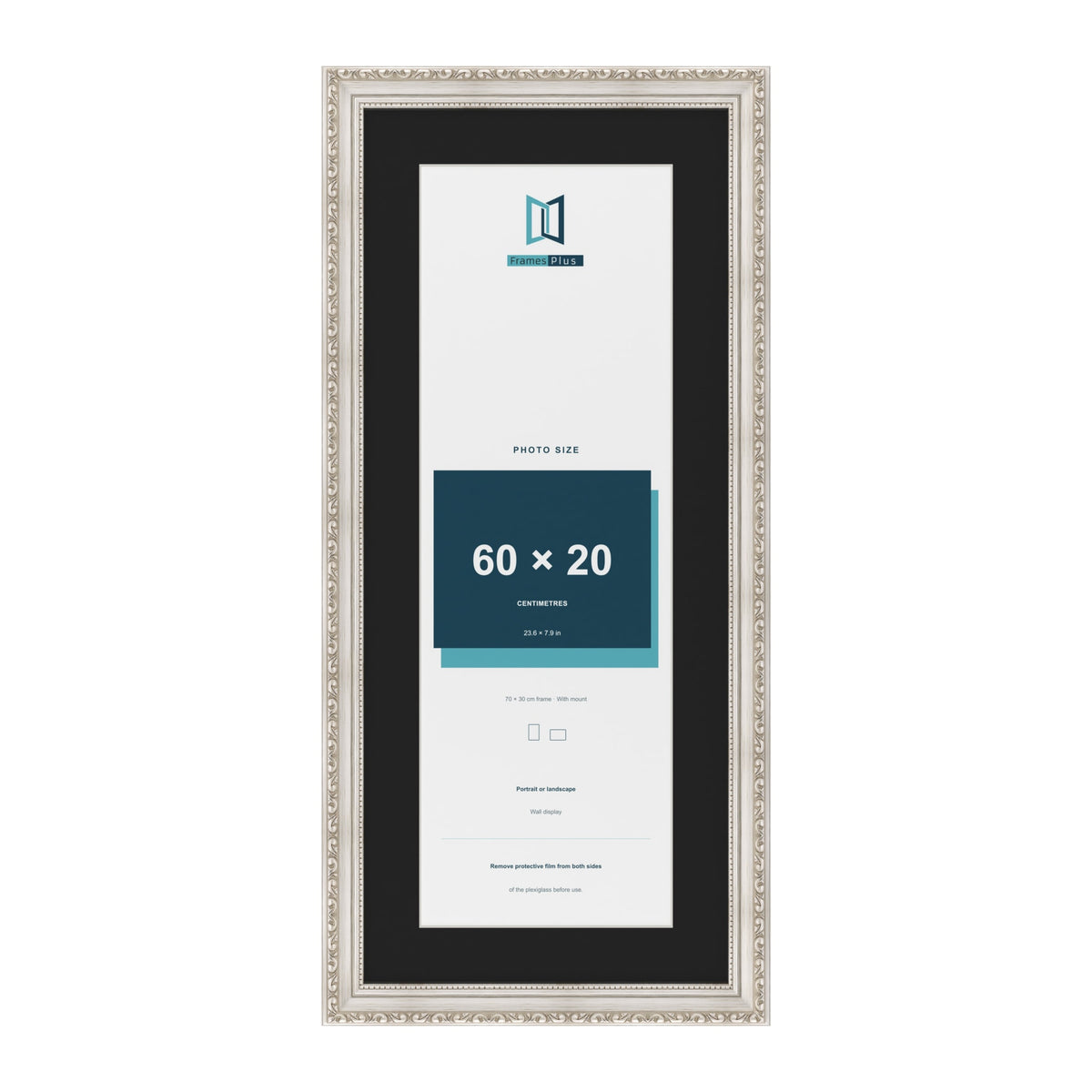 Louis Silver 70 x 30 cm picture frame with a black mount for a 60 x 20 cm photo