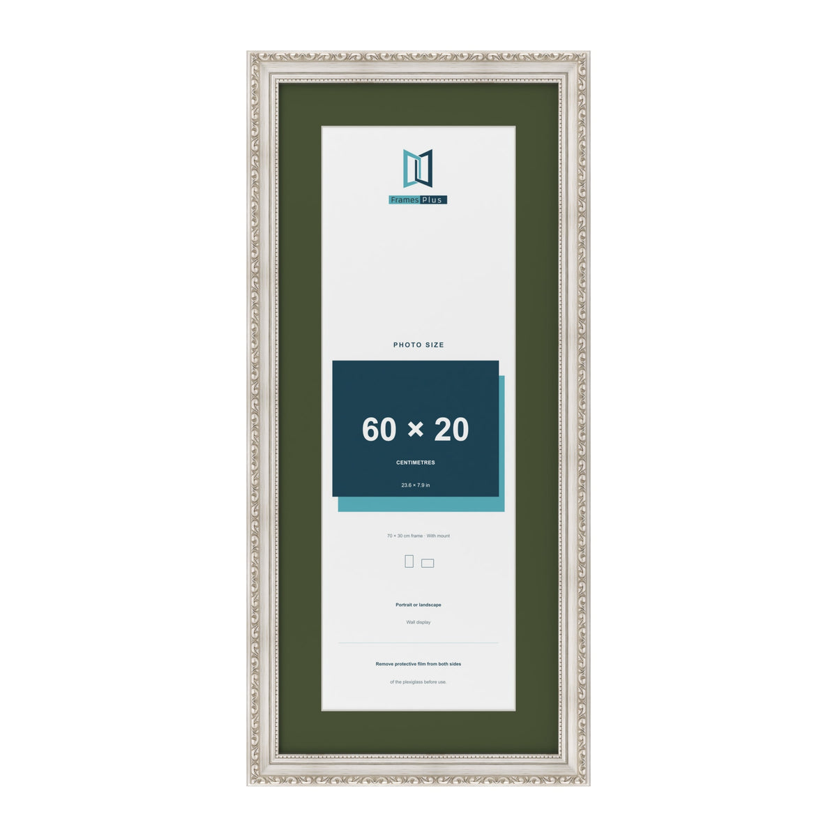 Louis Silver 70 x 30 cm picture frame with a green mount for a 60 x 20 cm photo