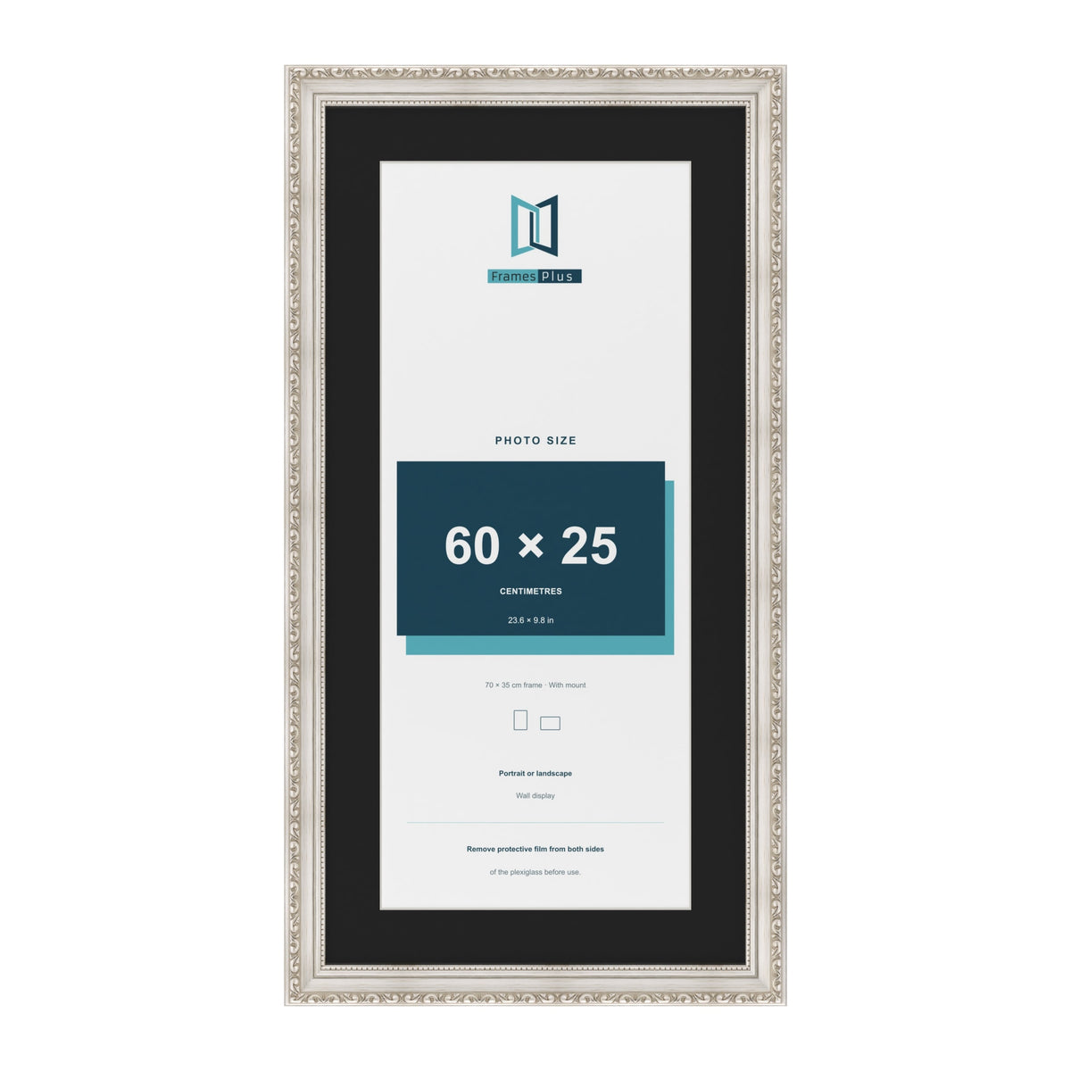 Louis Silver 70 x 35 cm picture frame with a black mount for a 60 x 25 cm photo