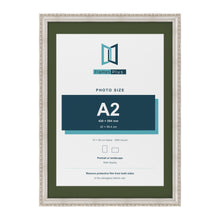 Louis Silver 70 x 50 cm picture frame with a green mount for an A2 photo