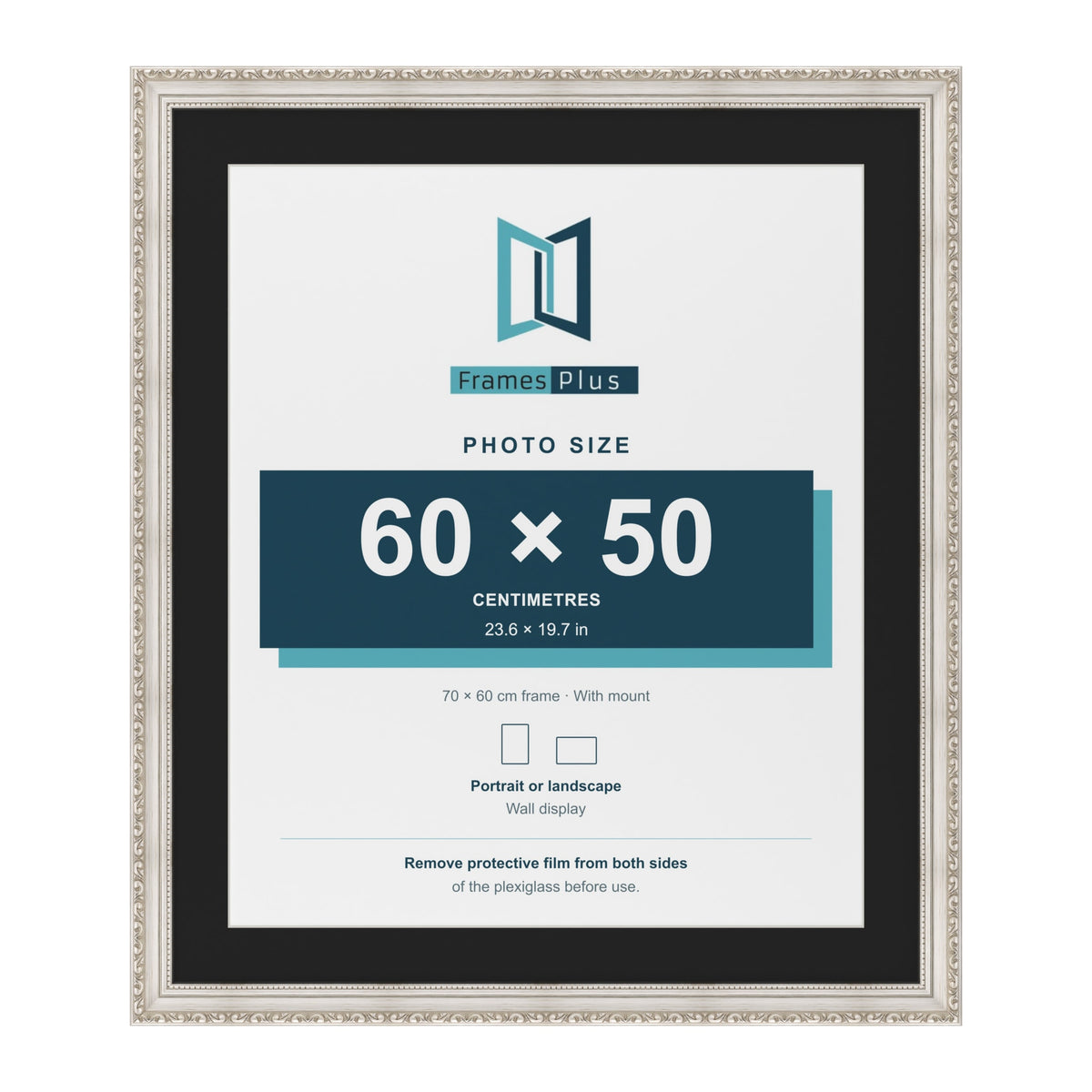 Louis Silver 70 x 60 cm picture frame with a black mount for a 60 x 50 cm photo