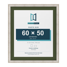 Louis Silver 70 x 60 cm picture frame with a green mount for a 60 x 50 cm photo