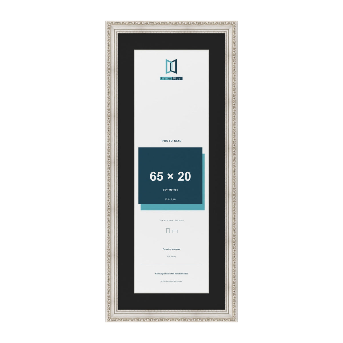 Louis Silver 75 x 30 cm picture frame with a black mount for a 65 x 20 cm photo