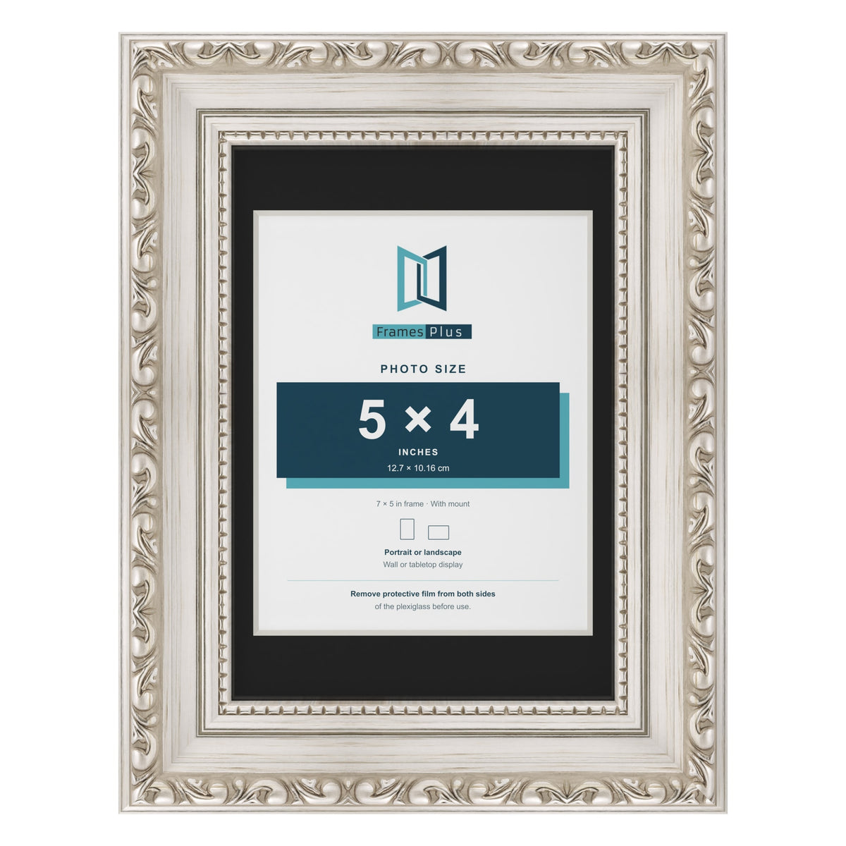 Louis Silver 7 x 5 inch picture frame with a black mount for a 5 x 4 inch photo