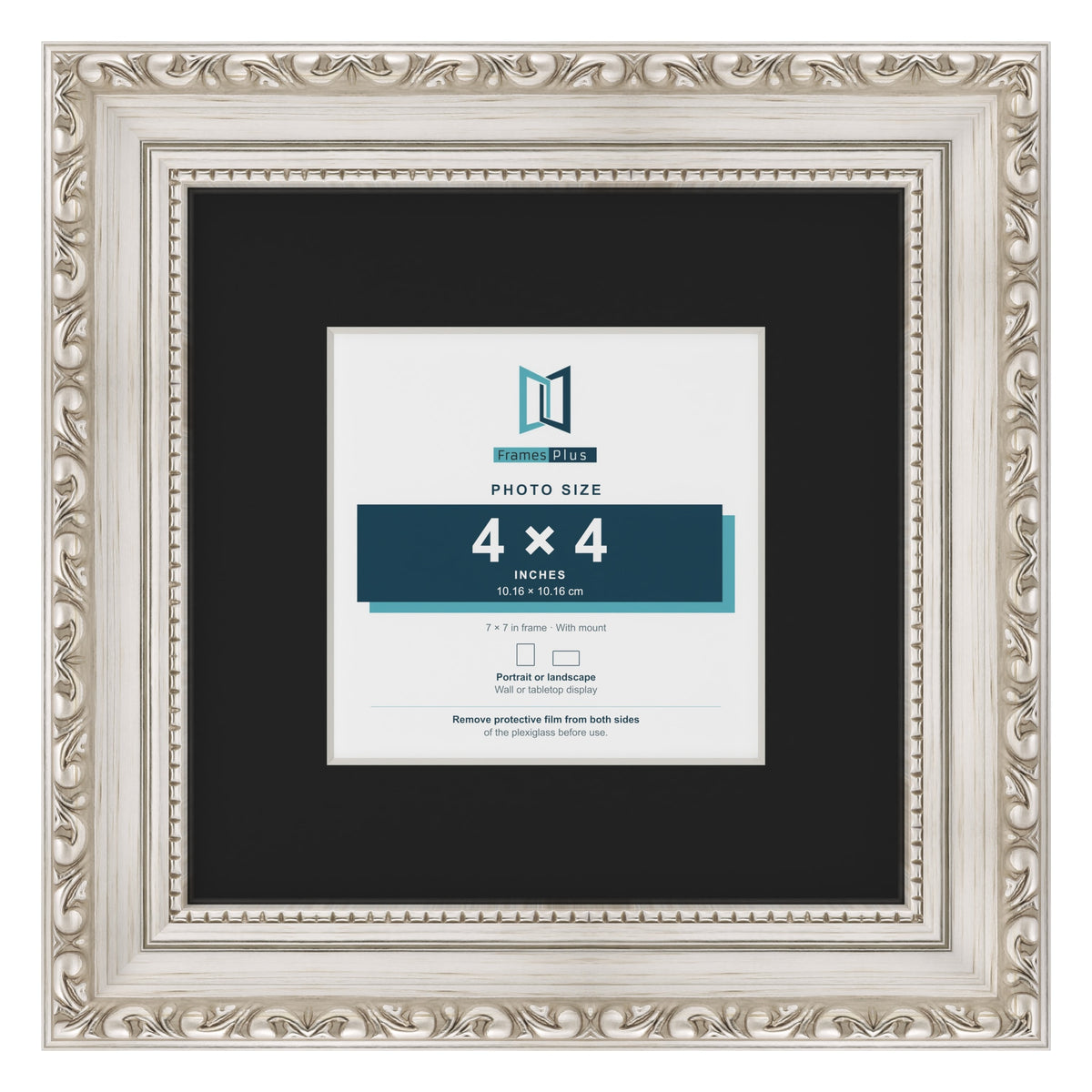 Louis Silver 7 x 7 inch picture frame with a black mount for a 4 x 4 inch photo