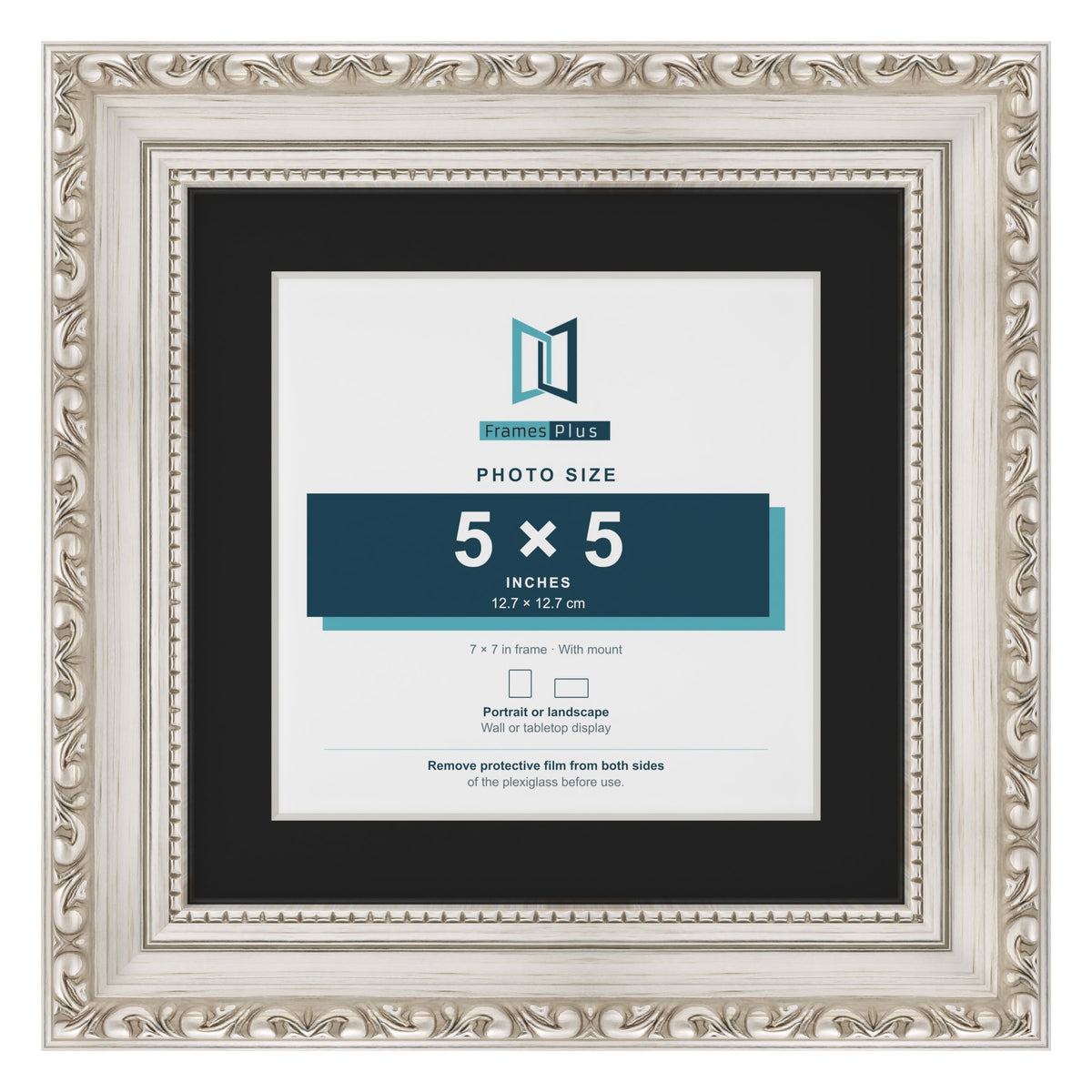 Louis Silver 7 x 7 inch picture frame with a black mount for a 5 x 5 inch photo
