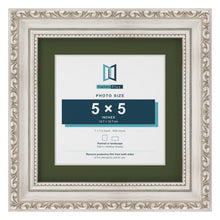 Louis Silver 7 x 7 inch picture frame with a green mount for a 5 x 5 inch photo