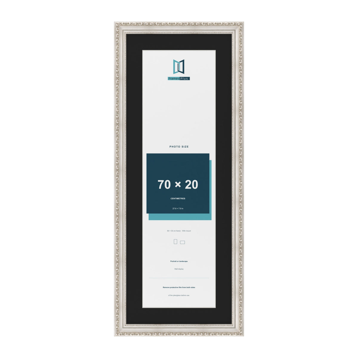 Louis Silver 80 x 30 cm picture frame with a black mount for a 70 x 20 cm photo
