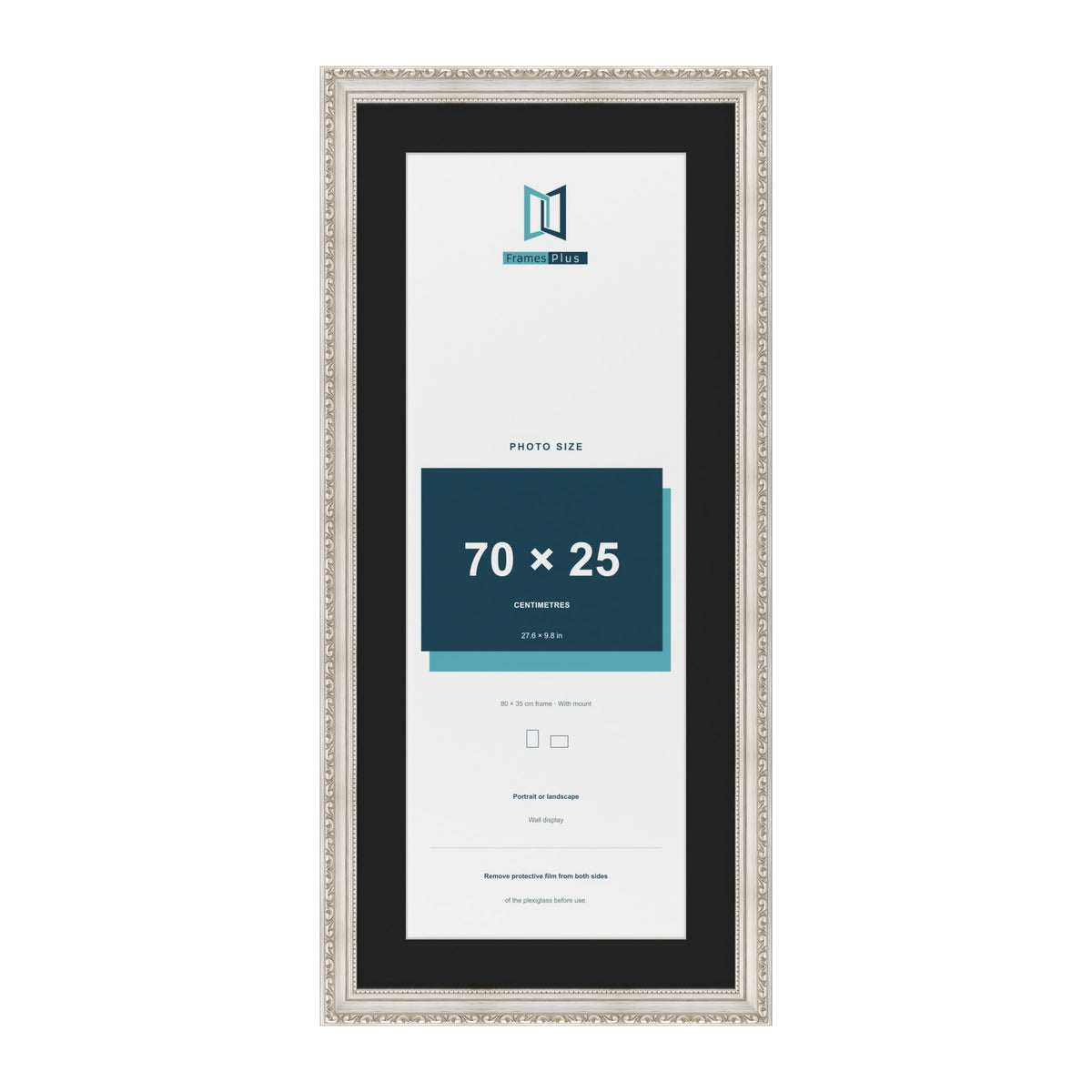 Louis Silver 80 x 35 cm picture frame with a black mount for a 70 x 25 cm photo