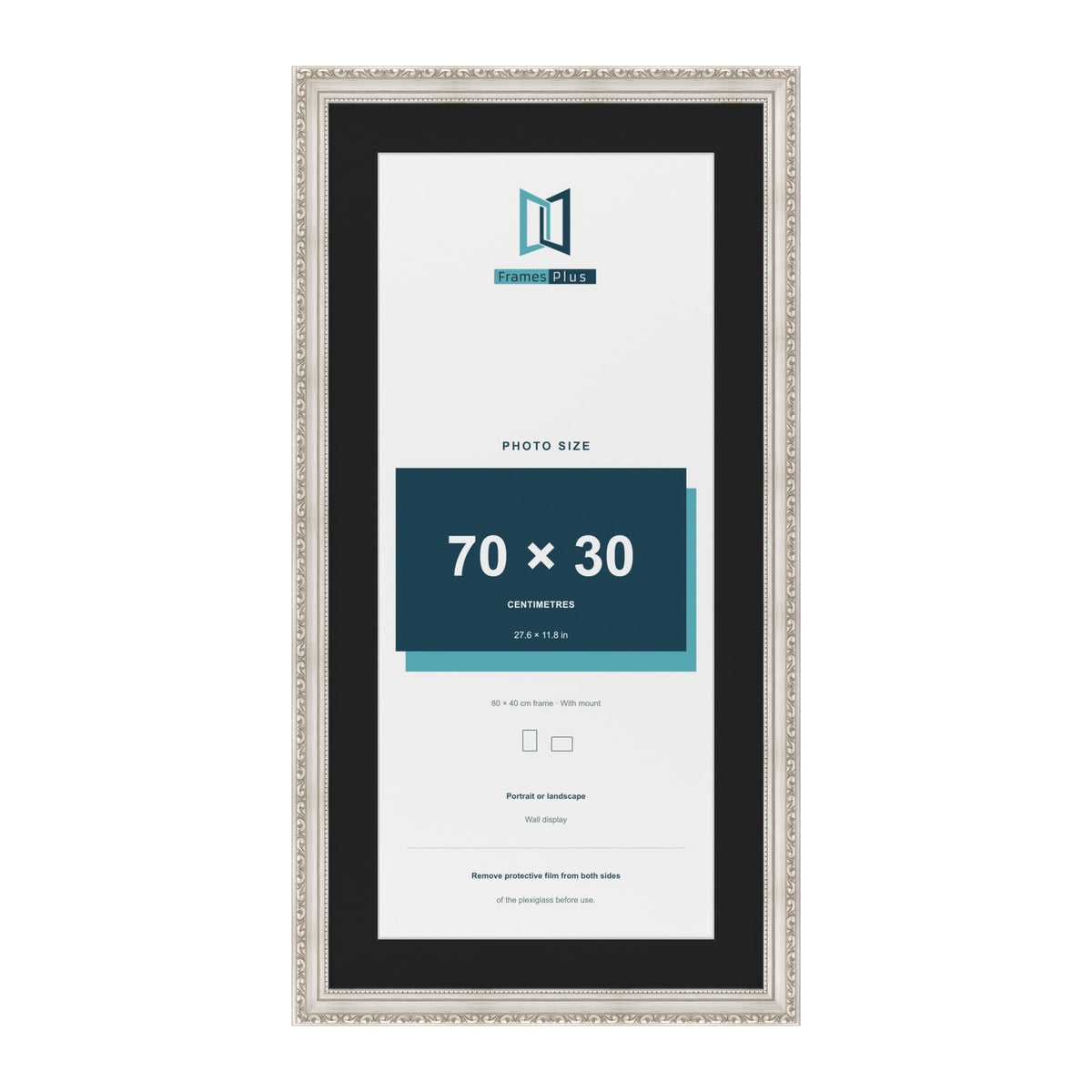 Louis Silver 80 x 40 cm picture frame with a black mount for a 70 x 30 cm photo