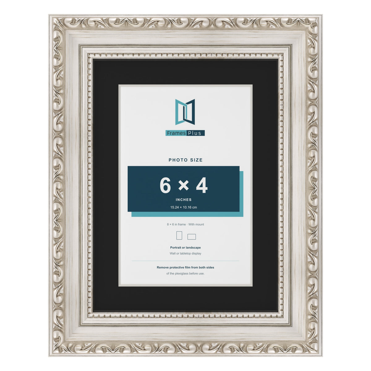 Louis Silver 8 x 6 inch picture frame with a black mount for a 6 x 4 inch photo