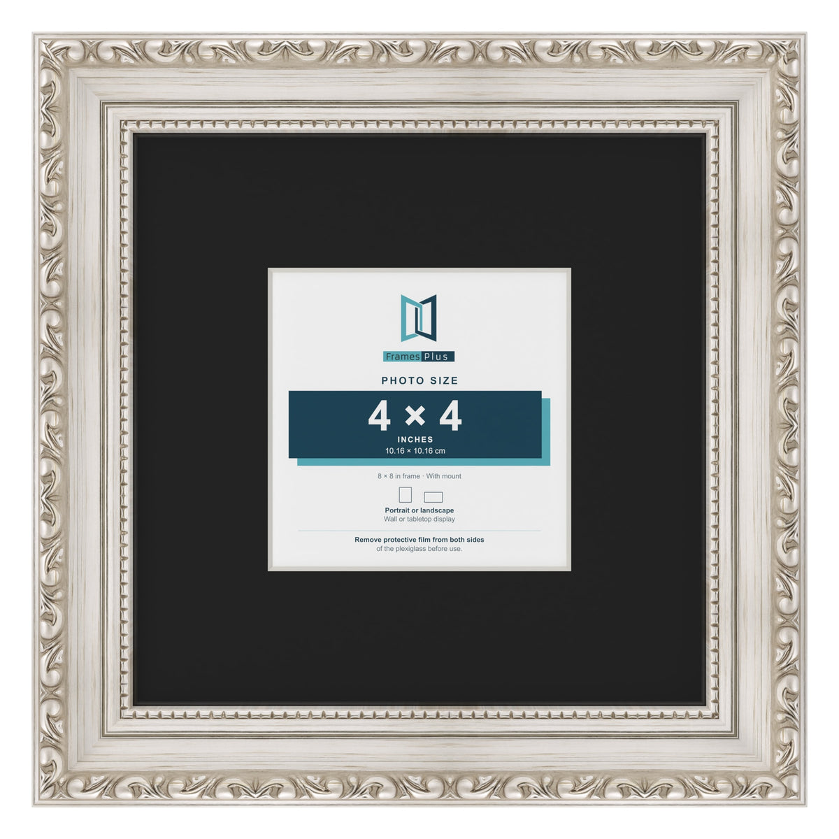 Louis Silver 8 x 8 inch picture frame with a black mount for a 4 x 4 inch photo