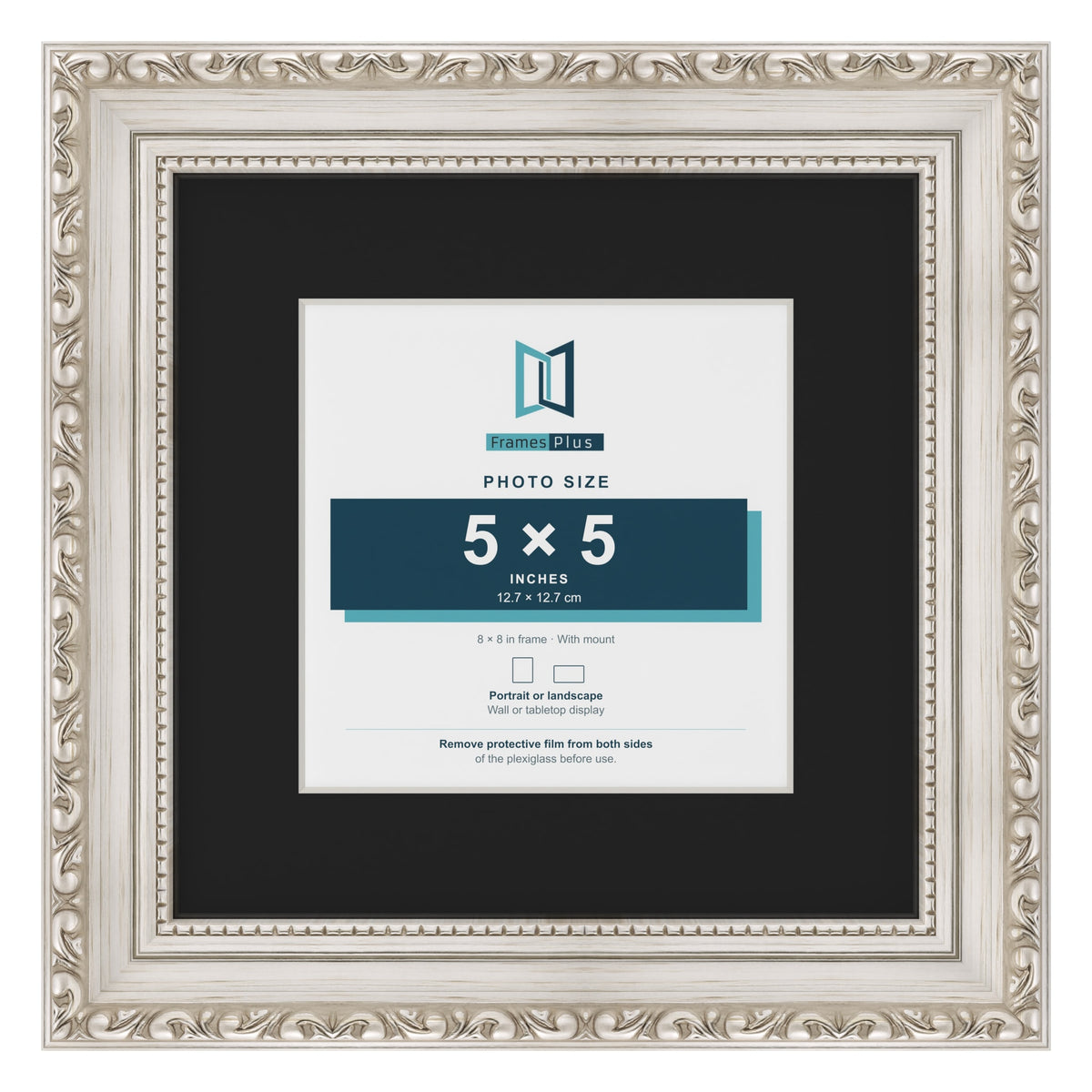Louis Silver 8 x 8 inch picture frame with a black mount for a 5 x 5 inch photo