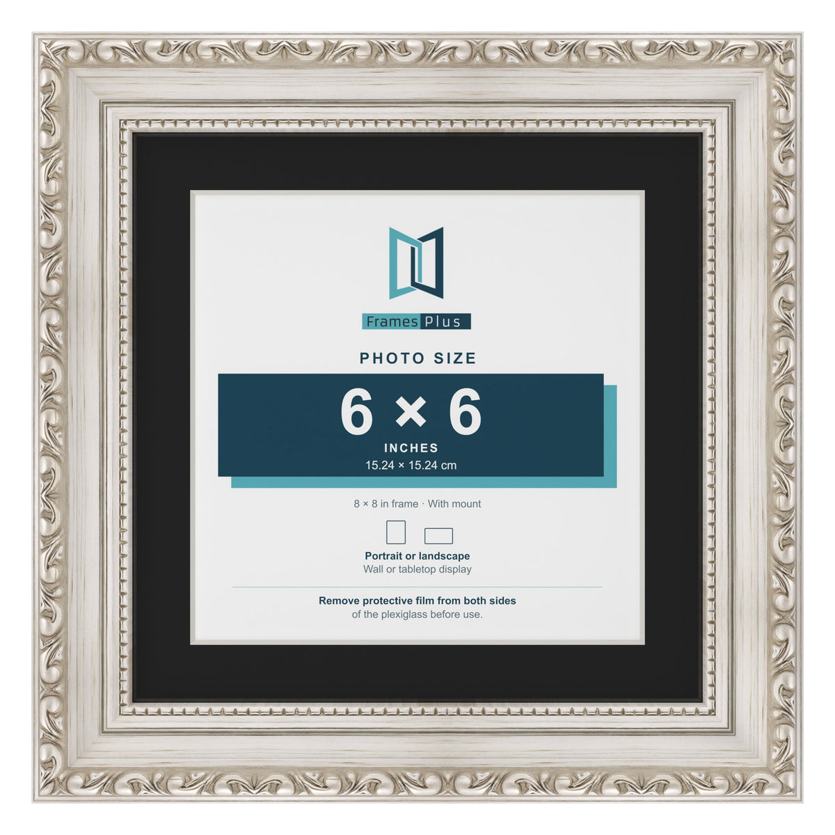 Louis Silver 8 x 8 inch picture frame with a black mount for a 6 x 6 inch photo