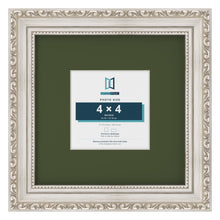 Louis Silver 8 x 8 inch picture frame with a green mount for a 4 x 4 inch photo