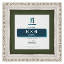 Louis Silver 8 x 8 inch picture frame with a green mount for a 6 x 6 inch photo