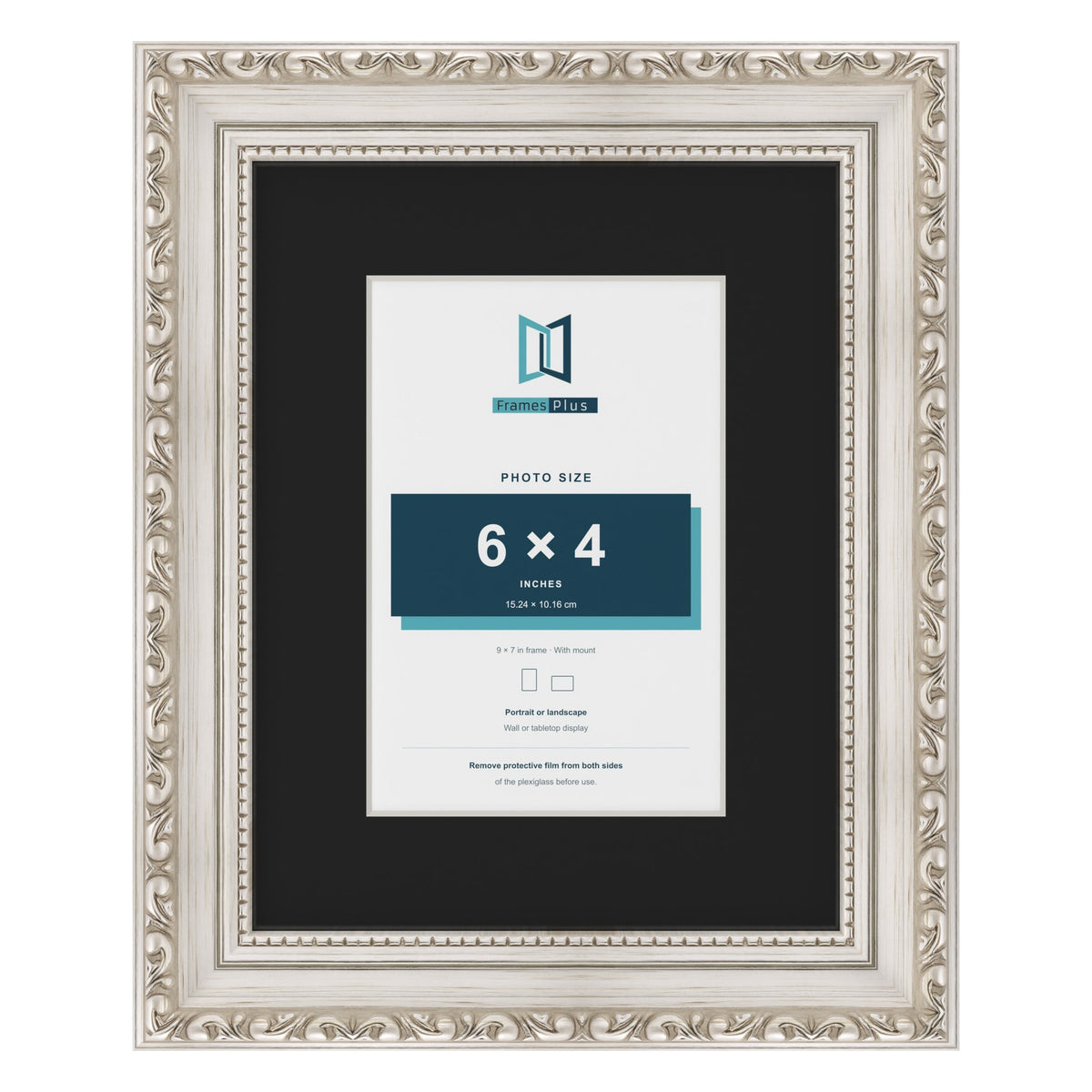 Louis Silver 9 x 7 inch picture frame with a black mount for a 6 x 4 inch photo