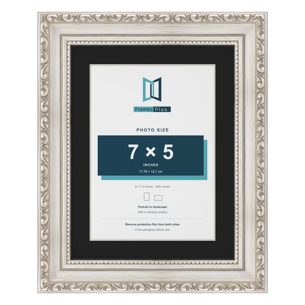 Louis Silver 9 x 7 inch picture frame with a black mount for a 7 x 5 inch photo