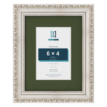 Louis Silver 9 x 7 inch picture frame with a green mount for a 6 x 4 inch photo