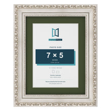 Louis Silver 9 x 7 inch picture frame with a green mount for a 7 x 5 inch photo