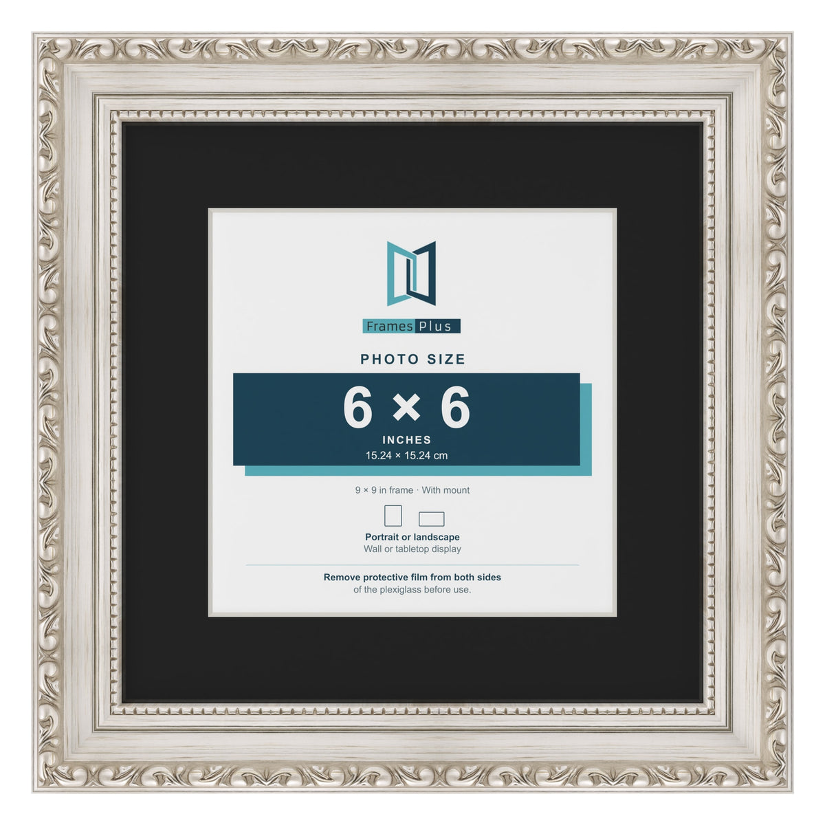 Louis Silver 9 x 9 inch picture frame with a black mount for a 6 x 6 inch photo
