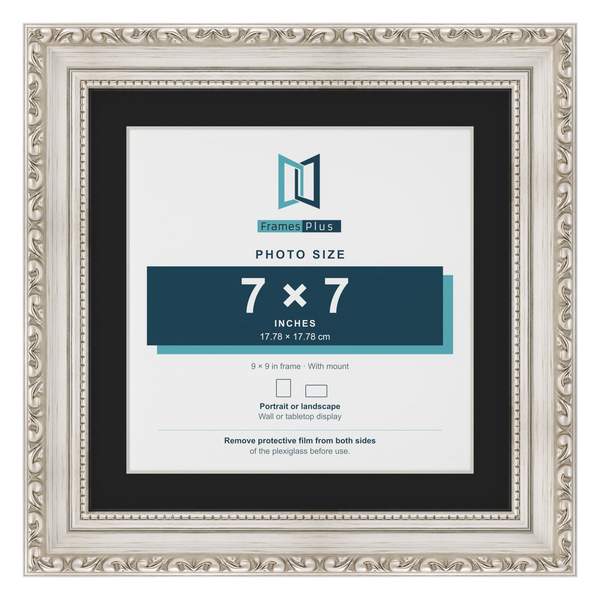 Louis Silver 9 x 9 inch picture frame with a black mount for a 7 x 7 inch photo