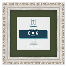 Louis Silver 9 x 9 inch picture frame with a green mount for a 6 x 6 inch photo