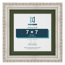 Louis Silver 9 x 9 inch picture frame with a green mount for a 7 x 7 inch photo