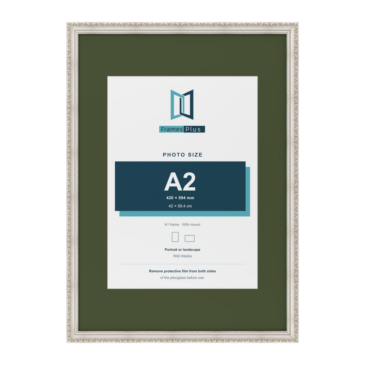 Louis Silver A1 picture frame with a green mount for an A2 photo