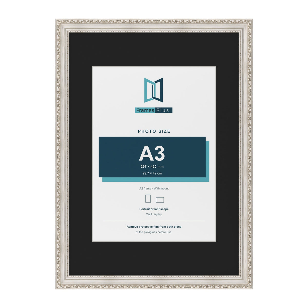 Louis Silver A2 picture frame with a black mount for an A3 photo