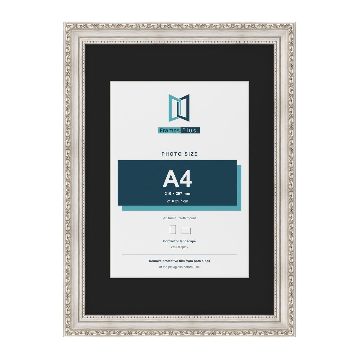 Louis Silver A3 picture frame with a black mount for an A4 photo