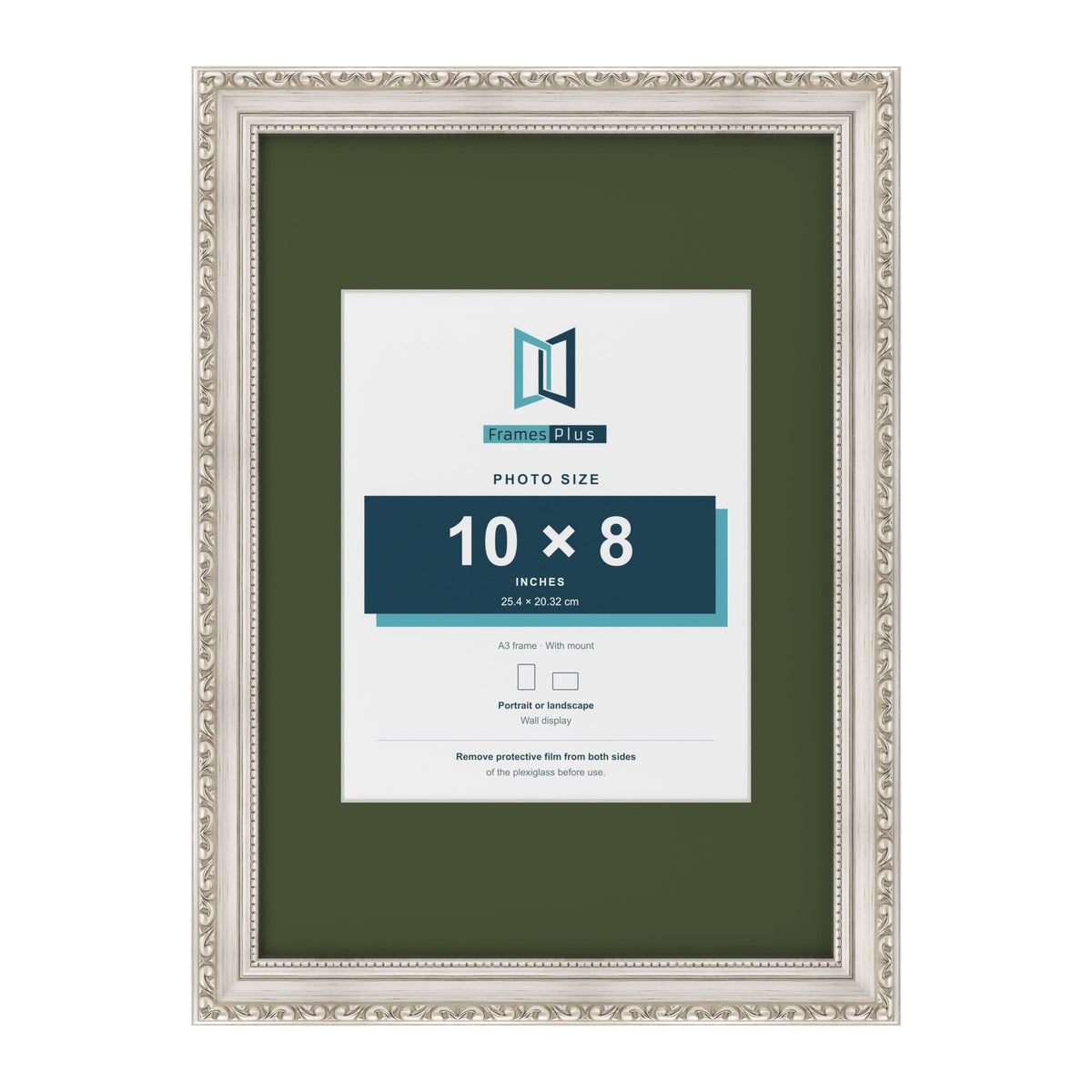 Louis Silver A3 picture frame with a green mount for a 10 x 8 inch photo