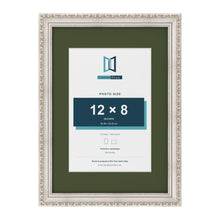 Louis Silver A3 picture frame with a green mount for a 12 x 8 inch photo