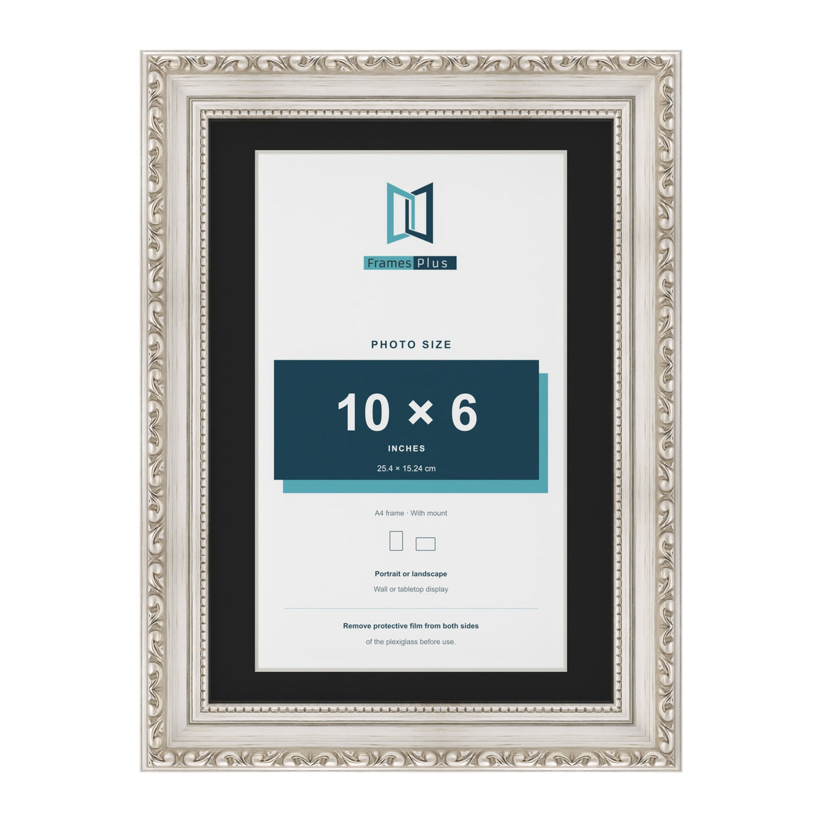 Louis Silver A4 picture frame with a black mount for a 10 x 6 inch photo