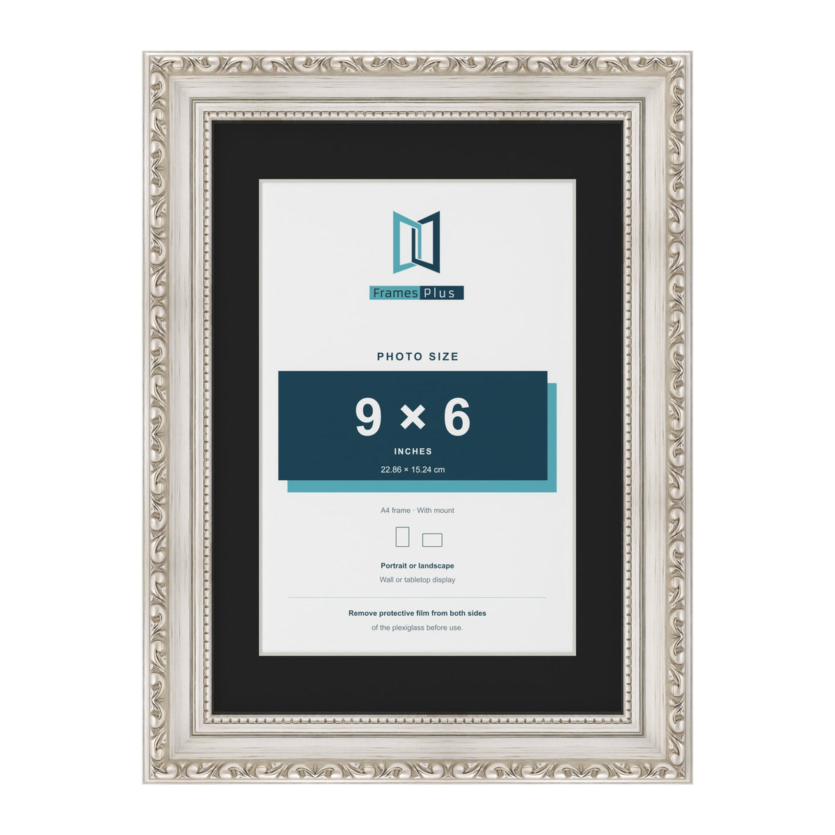 Louis Silver A4 picture frame with a black mount for a 9 x 6 inch photo