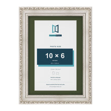 Louis Silver A4 picture frame with a green mount for a 10 x 6 inch photo