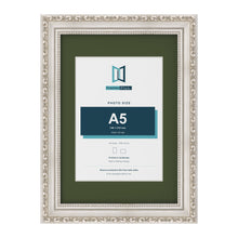 Louis Silver A4 picture frame with a green mount for an A5 photo