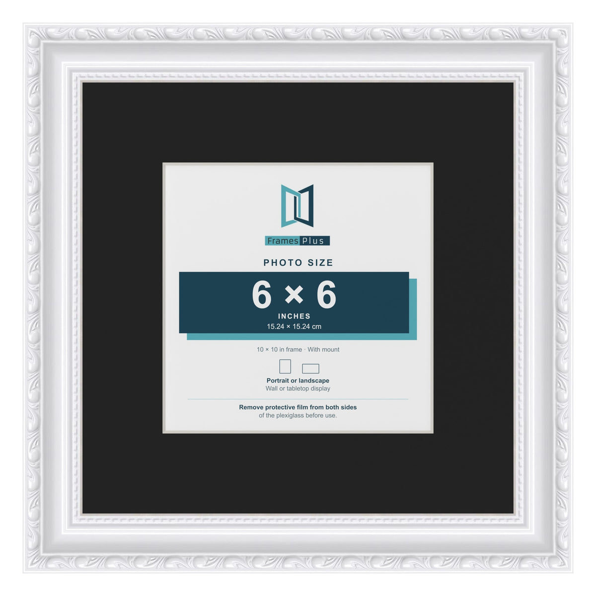 Louis White 10 x 10 inch picture frame with a black mount for a 6 x 6 inch photo