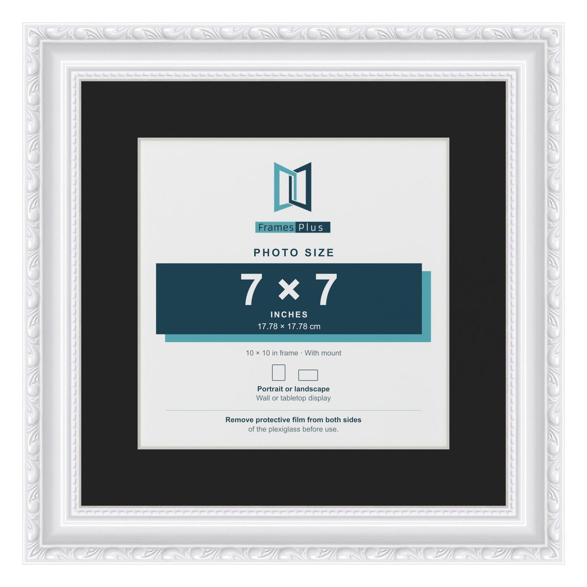 Louis White 10 x 10 inch picture frame with a black mount for a 7 x 7 inch photo