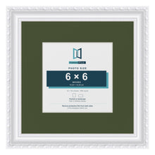 Louis White 10 x 10 inch picture frame with a green mount for a 6 x 6 inch photo