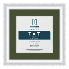 Louis White 10 x 10 inch picture frame with a green mount for a 7 x 7 inch photo