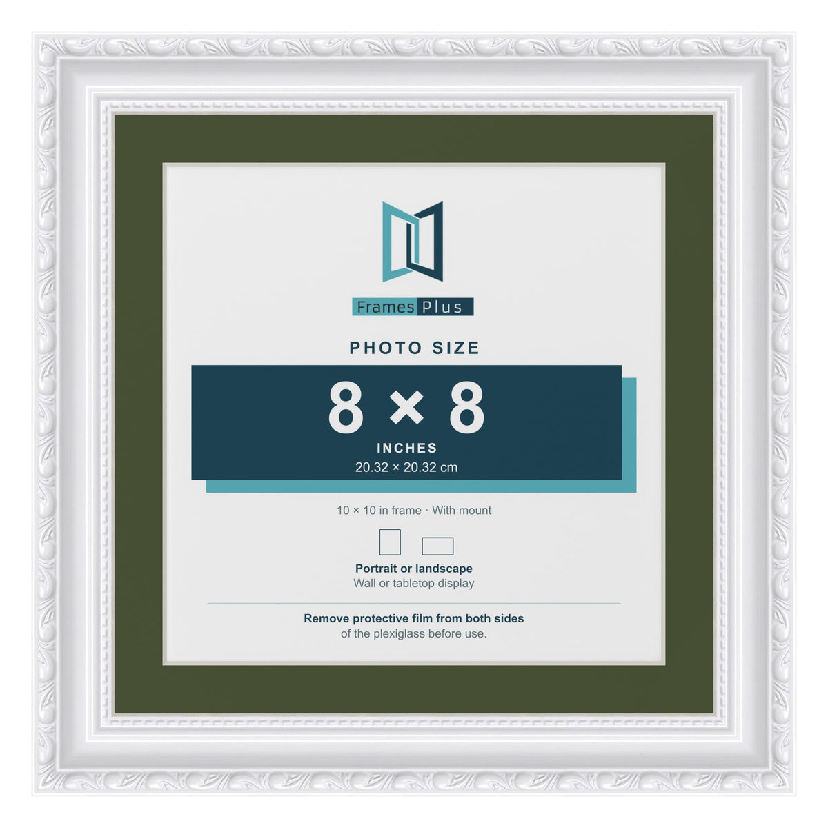 Louis White 10 x 10 inch picture frame with a green mount for an 8 x 8 inch photo