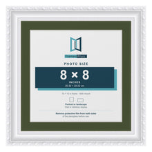 Louis White 10 x 10 inch picture frame with a green mount for an 8 x 8 inch photo