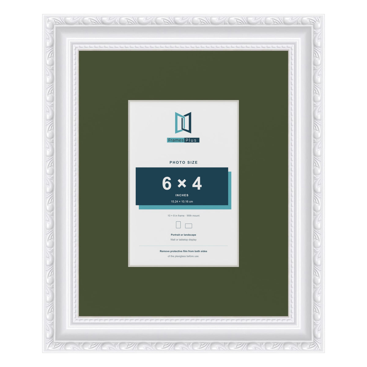 Louis White 10 x 8 inch picture frame with a green mount for a 6 x 4 inch photo
